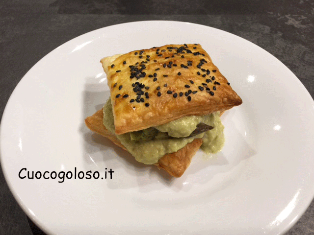 sfoglie-alla-crema-dasparagi-e-gorgonzola.8 Sfoglie Croccanti con Crema agli Asparagi e Gorgonzola