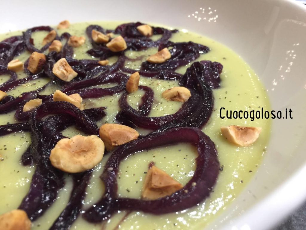 FBEE5A6C-0122-43CA-9FDB-5A9F52C70812-1024x768 Vellutata di Patate e Cavolini di Bruxelles con Cipolla di Tropea brasata al Sangiovese e Nocciole Piemonte