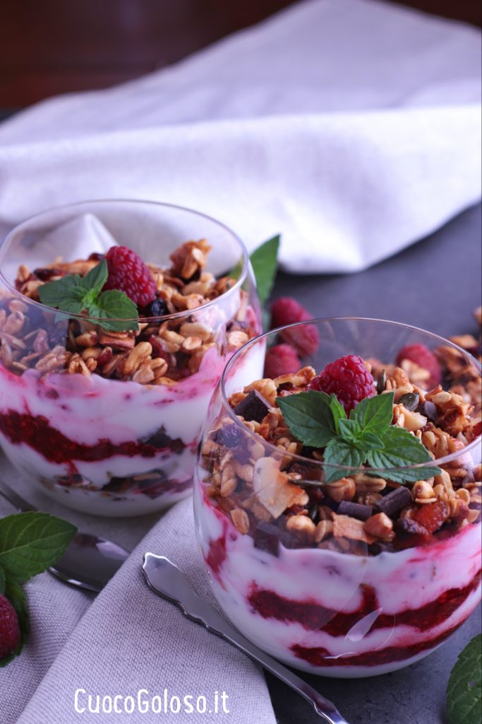 100B8DBE-8AE2-43CF-9332-564CB3D45A50-683x1024 Coppa con Crema di Yogurt, Lamponi pestati e Granola
