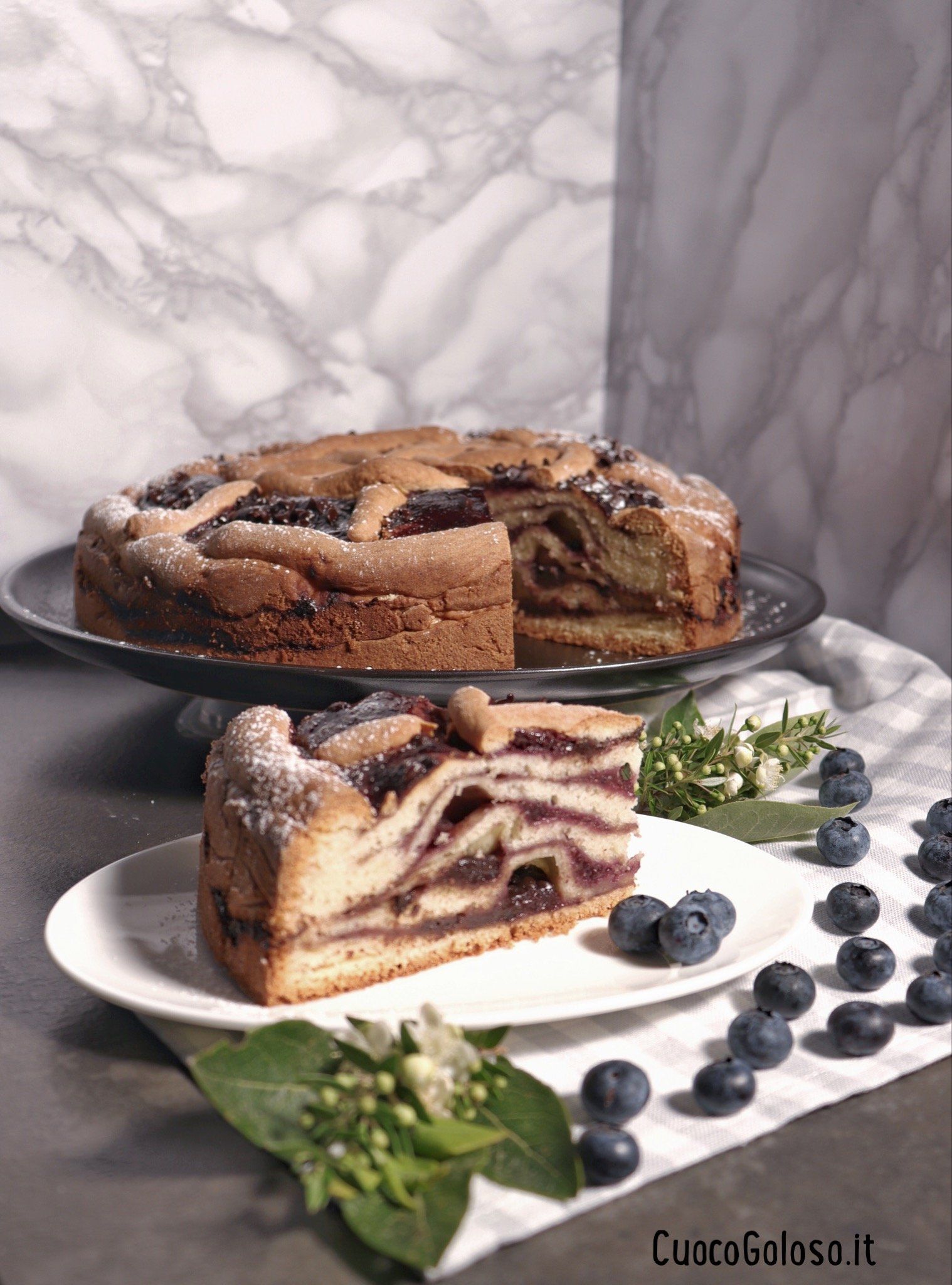 Torta Stratificata con Confettura di Mirtilli e Gocce di Cioccolato