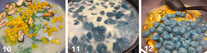 FOTOPASSAGGI-6-1 Gnocchi di Robiola e Spirulina Blu con Cozze e Peperoni Gialli