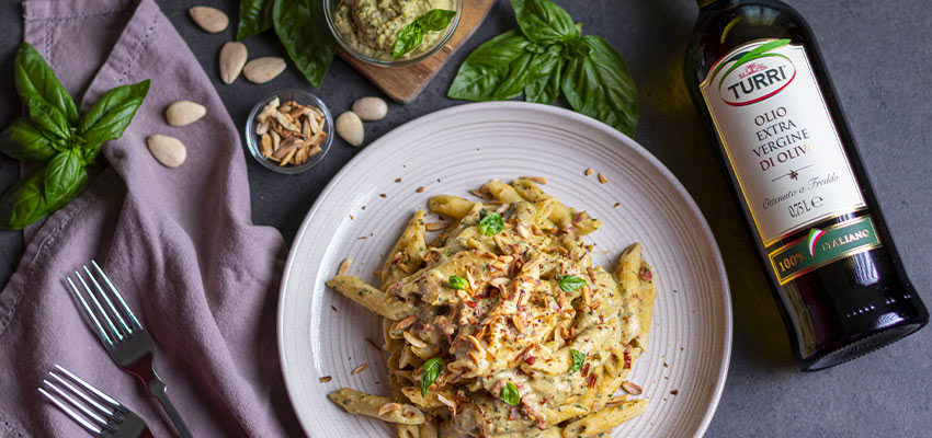 BLOG-1-1-850x400 Penne con Pesto di Ceci e Pomodori Secchi, gusto e benessere